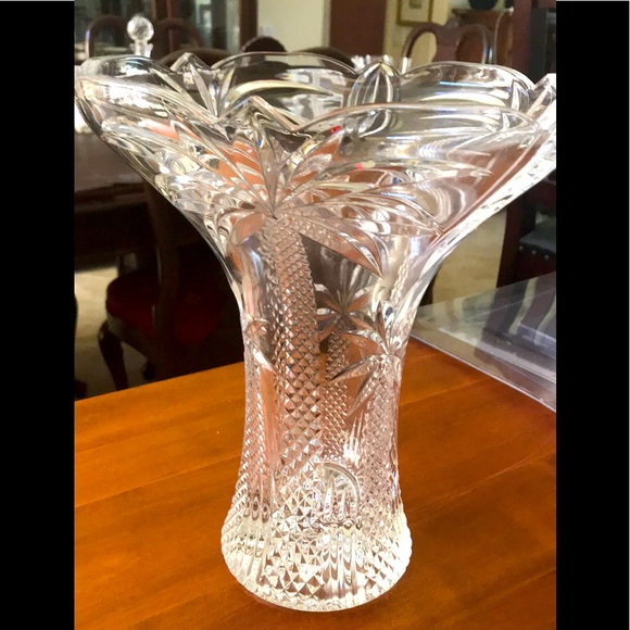 Shannon Crystal South Beach Vase Palm Trees 12” - Picture 1 of 4